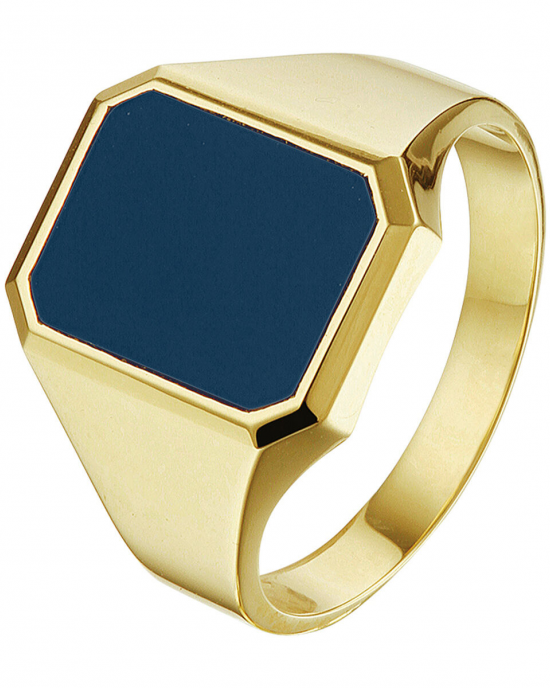 14 karaats geelgouden Massieve herenring met een achtkantige blauw lagensteen, 12,5 x 15,5 mm - 215614