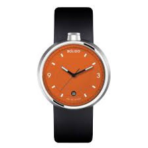 Bolido design horloge, automaat swiss made, stalen kast en stalen milanaise band, verfraaid met een oranhe wijzerplaat, beide zijde's van de kast voorzien van een saffierglas - 215738