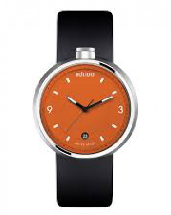 Bolido design horloge, automaat swiss made, stalen kast en stalen milanaise band, verfraaid met een oranhe wijzerplaat, beide zijde&#39;s van de kast voorzien van een saffierglas - 215738