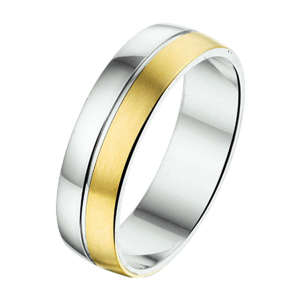 zilveren partnerring met goud , model al760, mat/poli van 6 mm breed - 215758
