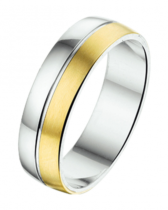 zilveren partnerring met goud , model al760, mat/poli van 6 mm breed - 215758