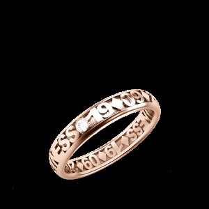 Luis & Freya,14 karaats roségouden Characters ring, 5 mm breed edge, 0,08 crt briljant geslepen diamant, Breda maat 54 - 215701