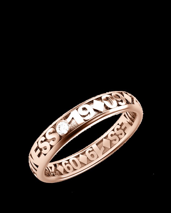 Luis & Freya,14 karaats roségouden Characters ring, 5 mm breed edge, 0,08 crt briljant geslepen diamant, Breda maat 54 - 215701