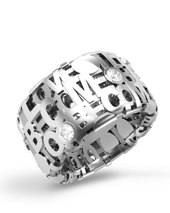 Luis & Freya Characters ring, 14 mm breed, in gerhodineerd zilver, maat 56 - 215702