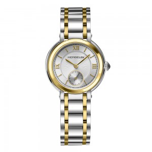 Michel Herbelin horloge " Galet " zwitsers uurwerk; bi-colour PVD geel verguld stalen kast en band,  saffierglas , lichte wijzerplaat met streepindex, 32 mm - 215777