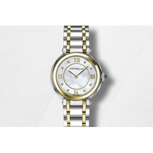 Herbelin horloge " Galet " zwitsers uurwerk; bi-colour PVD geel verguld stalen kast en band,  saffierglas , lichte parelmoerwijzerplaat, 28 mm - 215775