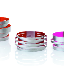 claudia Hoppe, zilveren armband, 23 mm 5 banden verschillende breedtes, paarse lak aan de binnenzijde - 215878