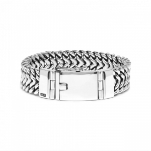 Zilveren Silk brede ( 15 mm ) en zware fantasie schakel armband, lengte 21 cm model 643, voorzien van insteekveer en veiligheids achtje - 215810