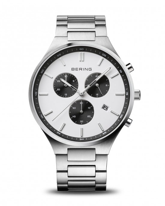 Bering Chronograaf, kast en band volledig titanium, datum + saffierglas en witte wijzerplaat, 11743-704 - 215912