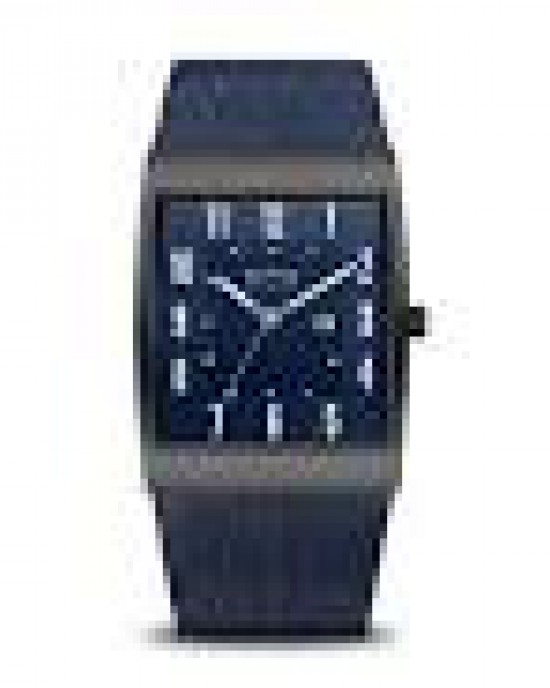 Bering Solar horloge, rechthoekige stalen kast zwart gecoat, milanaise band blauw gecoat, witte arabische cijfers, refnr 16433-327 - 215941