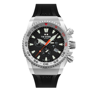 TW Steel Ace Diver chrono limited nr 136 van 1000 stuks,  ACE400, stalen kast, zwarte wijzerplaat, Swiss Made, saffierglas, 30 atm waterdicht, rubber met buitenzijde van bruin leer imi kroko print inclusief vouwsluiting - 216026