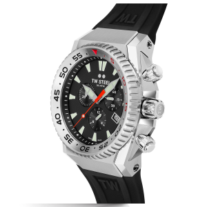 TW Steel Ace Diver chrono limited nr 136 van 1000 stuks,  ACE400, stalen kast, zwarte wijzerplaat, Swiss Made, saffierglas, 30 atm waterdicht, rubber met buitenzijde van bruin leer imi kroko print inclusief vouwsluiting - 216026