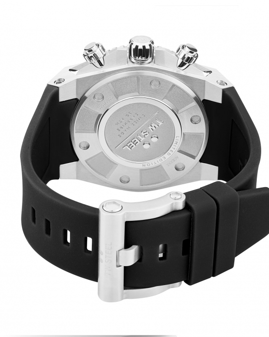 TW Steel Ace Diver chrono limited nr 136 van 1000 stuks,  ACE400, stalen kast, zwarte wijzerplaat, Swiss Made, saffierglas, 30 atm waterdicht, rubber met buitenzijde van bruin leer imi kroko print inclusief vouwsluiting - 216026