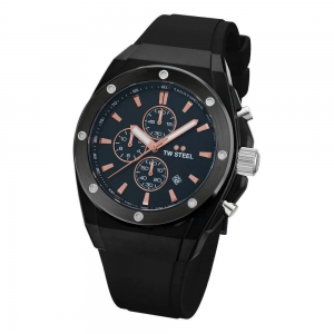 TW Steel chronograaf horloge " CEO Tech Zwart " 10 atm WD, stalen kast zwart gecoat, met rubberen band - 11111140
