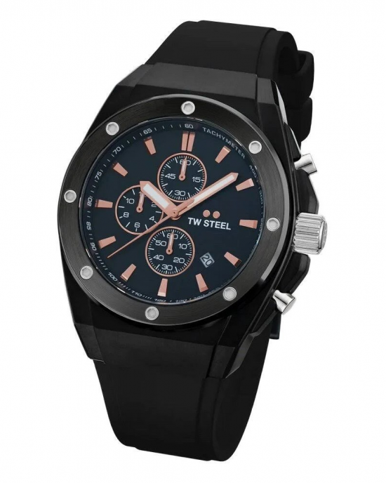TW Steel chronograaf horloge " CEO Tech Zwart " 10 atm WD, stalen kast zwart gecoat, met rubberen band - 11111140