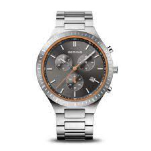 Bering chronograaf, kast en band volledig titanium, datum + saffierglas en donkere wijzerplaat met oranje accenten, 11743-709 - 11111230