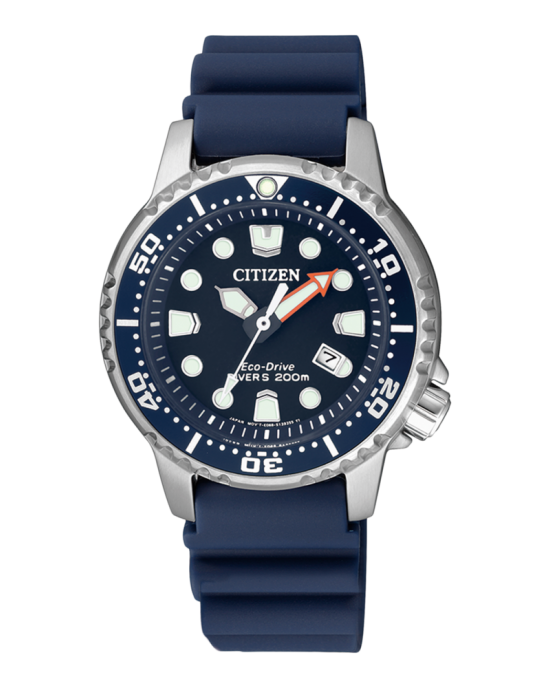 Citizen dames horloge Pro-Master Eco-Drive Diver 200 m WD, stalen kast en blauwe rubberen band, beschermde kroon, doorsnede kast ca 33,5 mm - 11111242