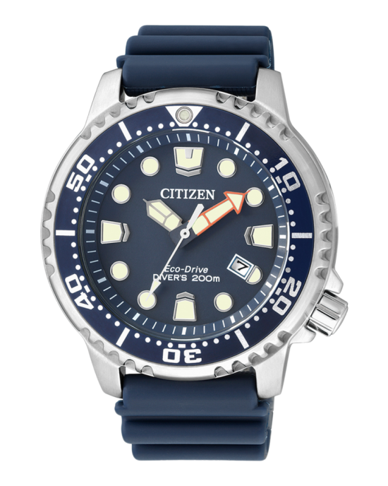 Citizen horloge Pro-Master Eco-Drive Diver 200 m WD, stalen kast en blauwe rubberen band, beschermde kroon, doorsnede kast ca 44 mm - 11111243