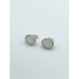 Zilveren oorstekers met ronde 8 mm cabouchon geslepen chalcedoon gladde zetting - 11111321