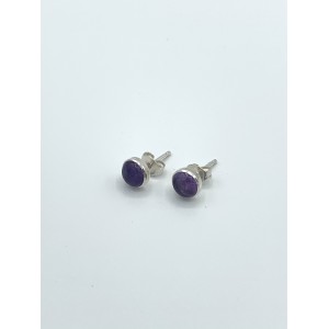 Zilveren oorstekers met ronde 8 mm cabouchon geslepen lapis  gladde zetting - 11111323
