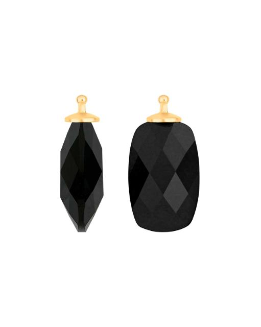 geelvergulde zilveren Heinzendorff oorhangers, 16 mm rechthoekig quartz glas, kleur 95 zwart - 11111444