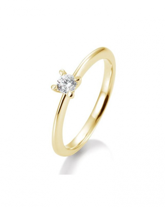 14 karaats geelgouden solitairring met een vier poots chaton bezet met een briljant geslepen diamant van 0,30 crt. W/SI - 11111469