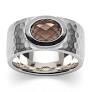 Bastian, zilveren gerhodineerde ring in hmaerslag bewerking met een ovaal geslepen rookkwarts, model 41191 - 11111494