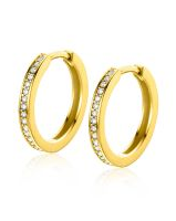 14 KARAATS Geelgouden Zinzi oorsieraden, klapcreolen met zirkonia 2 manieren te dragen 17.7 x 2.1 mm ref,ZGO430Z - 11111587