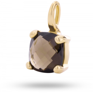 18 krt roségouden Monzario hanger met een kussenvormig en gefacetteerd geslepen rookkwarts in 4 poots chaton - 11111647