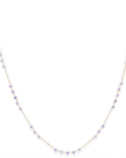 14 krt geelgouden fijn Monzario fantasie collier 42 cm + 3 cm verfraaid met ice amethist gefacetteerde edelsteentjes - 11111662