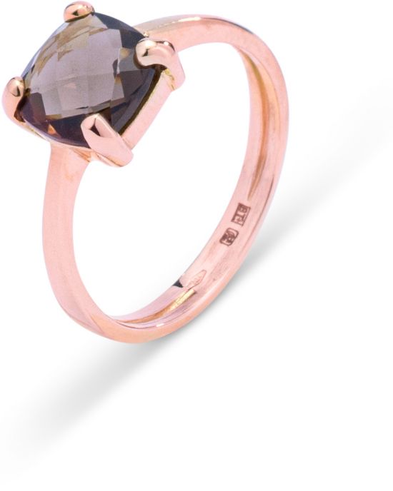 18 krt roségouden Monzario kleursteenring, rookkwarts gefacetteerd en kusenvormig geslepen in een 4-poots chaton, R855 rosé - 11111663