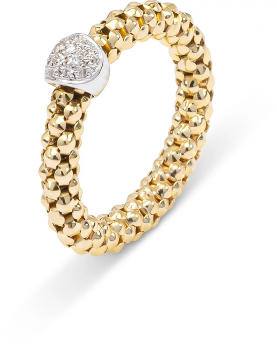 18 krt geel-witgouden Monzario ring, flexibele rekconstructie, met in een witgouden bontje meerdere diamantjes pavé gezet, totaal 0,09 ct G-Vs, Stella Milano R1440 - 11111668