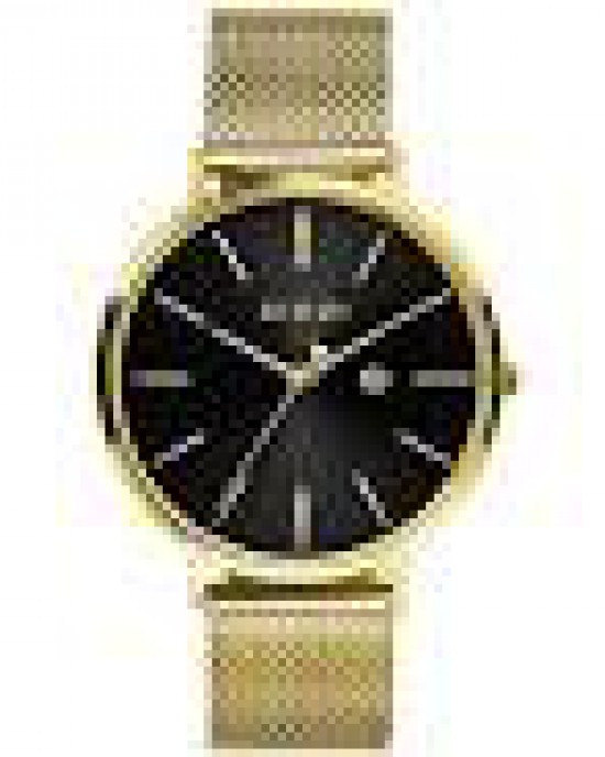 Zinzi horloge Retro 38 mm, geel verguld kast en band, zwarte wijzerplaat, ZIW443M - 11111749