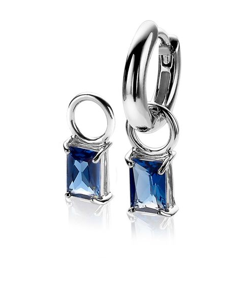 zilveren Zinzi creoolhangers donkerblauw rechthoekig, ZICH2021DB - 11111786