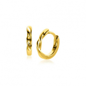 zilveren Zinzi fantasie klapcreolen geel verguld, gedraaid motief, 13 x 2 mm - 11111789