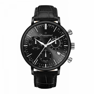 Fromanteel Chrono Nero, kast Zwart PVD, lederen band - 11111802