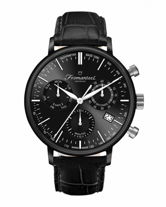 Fromanteel Chrono Nero, kast Zwart PVD, lederen band - 11111802