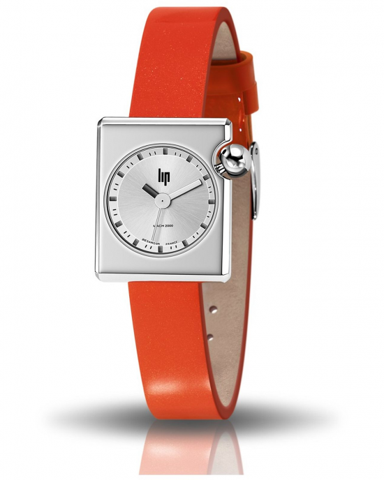 Lip horloge " Mach 2000 Mini square " Quartz en kenmerkende bolle kroon rechtsbovenaan, met lederen band - 11112010