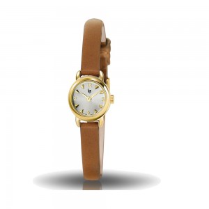 Lip Horloge Henriette, ronde kast ca 19 mm geel verguld, met lederen band - 11112013