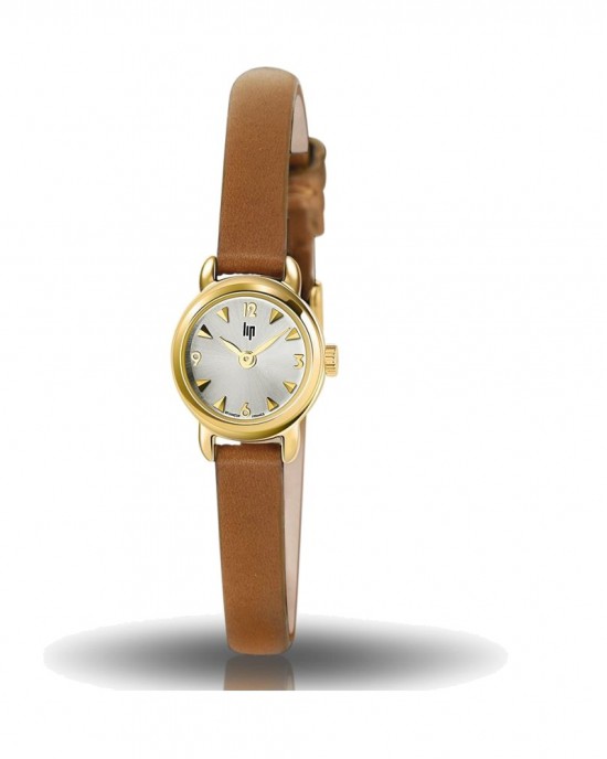 Lip Horloge Henriette, ronde kast ca 19 mm geel verguld, met lederen band - 11112013