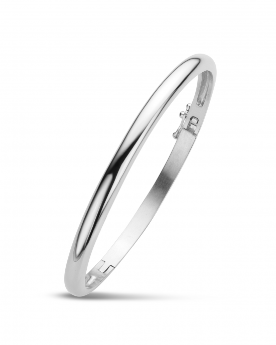 massief zilveren bangle, voorzien van een veiligheidsachtje en ruimte aan de binnenzijde. bol, 6 mm x 63 mm doorsnede, LARGE - 11112050