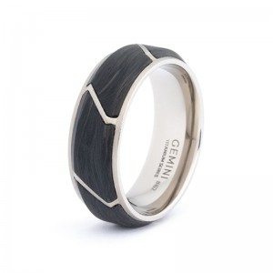 Gemini Carus silver ring; titanium met ingelegt carbon - 11112089