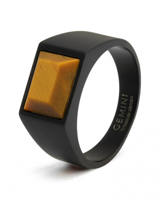 Gemini Credo 10 mm black tiger ring, donker titanium met mat tijgeroog - 11112091