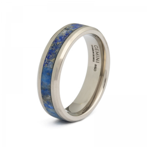 Gemini Rota ring, 6 mm brede titanium ring, Light Blue, met ingelegd sodaliet - 11112093