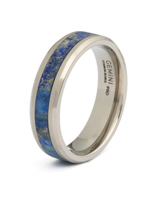 Gemini Rota ring, 6 mm brede titanium ring, Light Blue, met ingelegd sodaliet - 11112093