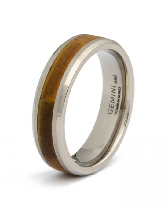 Gemini Rota ring; 6 mm brede titanium ring. light tiger met ingelegt tijgeroog - 11112094