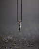 Gemini Tantum hanger Grey , zwart gecoat edelstaal collier met larvikiet hanger. te dragen op 46 en 56 cm. - 11112099