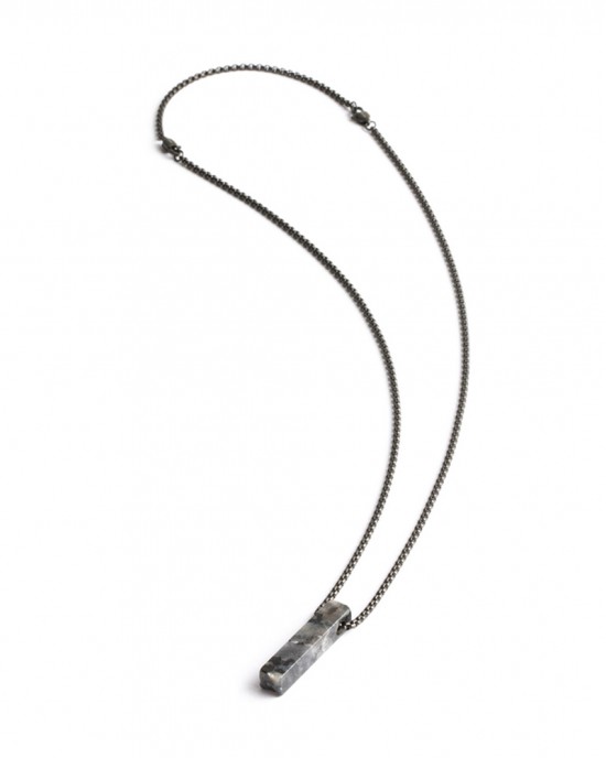 Gemini Tantum hanger Grey ; zwart gecoat edelstaal collier met larvikiet hanger. te dragen op 46 en 56 cm. - 11112099