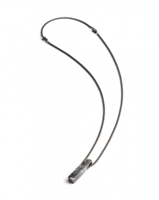 Gemini Tantum hanger Grey , zwart gecoat edelstaal collier met larvikiet hanger. te dragen op 46 en 56 cm. - 11112099