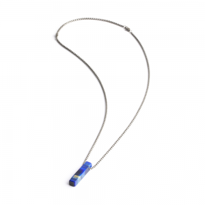 Gemini Tantum hanger dark blue , mat edelstaal collier met blauwe agaat steen hanger. te dragen op 46 en 56 cm. - 11112101